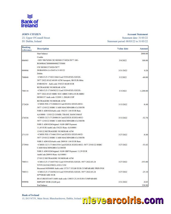 Ireland Bank of Ireland statement xls